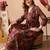 Maroon women embroidered floral printed aline kurta pant with dupatta set