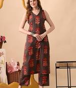 Coffee brown women floral printed aline kurta with pant set