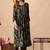 Green women embroidered floral printed aline kurta with pant set