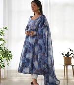 Midnight Sky blue printed anarkali Dress 
