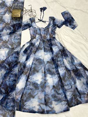 Midnight Sky blue printed anarkali Dress  5