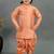 Boys peach cotton silk diamond pattern kurta & dhoti set with waistcoat