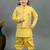 Boys yellow cotton silk diamond pattern kurta & dhoti set with waistcoat