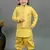 Boys yellow cotton silk diamond pattern kurta & dhoti set with waistcoat