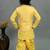 Boys yellow cotton silk diamond pattern kurta & dhoti set with waistcoat