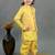 Boys yellow cotton silk diamond pattern kurta & dhoti set with waistcoat