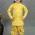 Boys yellow cotton silk diamond pattern kurta & dhoti set with waistcoat
