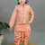 Boys peach cotton silk geometric buti motifs kurta & dhoti set with waistcoat
