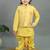 Boys yellow cotton silk geometric buti motifs kurta & dhoti set with waistcoat