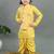 Boys yellow cotton silk geometric buti motifs kurta & dhoti set with waistcoat