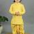 Boys yellow cotton silk geometric buti motifs kurta & dhoti set with waistcoat