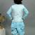 Boys aqua blue cotton silk geometric floral motifs kurta & dhoti set with waistcoat