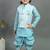 Boys aqua blue cotton silk geometric floral motifs kurta & dhoti set with waistcoat