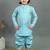 Boys aqua blue cotton silk geometric floral motifs kurta & dhoti set with waistcoat