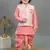 Boys pink cotton silk geometric floral motifs kurta & dhoti set with waistcoat