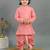 Boys pink cotton silk geometric floral motifs kurta & dhoti set with waistcoat