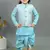 Boys sky blue cotton silk sequins embellished wavy motifs kurta & dhoti set with waistcoat