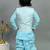 Boys sky blue cotton silk sequins embellished wavy motifs kurta & dhoti set with waistcoat