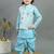 Boys sky blue cotton silk sequins embellished wavy motifs kurta & dhoti set with waistcoat