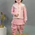 Boys pink cotton silk sequins embellished wavy motifs kurta & dhoti set with waistcoat