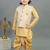 Boys yellow cotton silk sequins embellished wavy motifs kurta & dhoti set with waistcoat