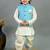 Boys sky blue & white cotton silk diamond pattern kurta & dhoti set with waistcoat