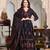 Black Cotton Floral Block Print Angrakha Style Anarkali Kurti Pant Dupatta Set