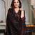 Black Cotton Floral Block Print Angrakha Style Anarkali Kurti Pant Dupatta Set
