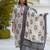 Grey Cotton Floral Block Print Angrakha Style Anarkali Kurti Pant Dupatta Set