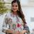 Grey Cotton Floral Block Print Angrakha Style Anarkali Kurti Pant Dupatta Set