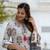 Grey Cotton Floral Block Print Angrakha Style Anarkali Kurti Pant Dupatta Set