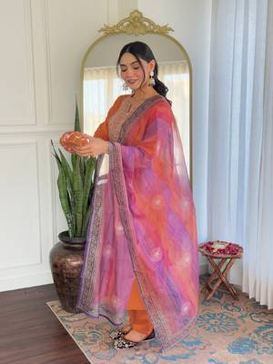 Women  Embroidery Rayon with Straight Kurta Pant and Dupatta Set 3