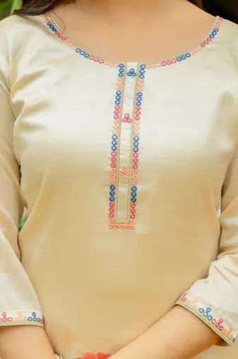Women Beautiful Thread Work Viscose Assam Silk with Straight Kurta Pant and Dupatta Set