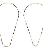 Flower design gold plated combo set of 2 black beaded adjustable chain mangalsutra for women