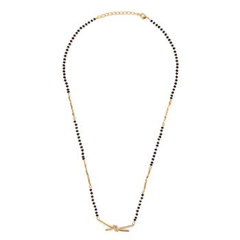 Flower design gold plated combo set of 2 black beaded adjustable chain mangalsutra for women 3