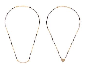 Heart shape gold plated combo set of 2 black beaded adjustable chain mangalsutra for women 1