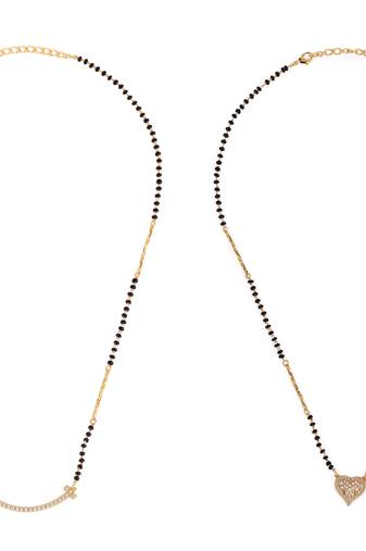 Heart shape gold plated combo set of 2 black beaded adjustable chain mangalsutra for women