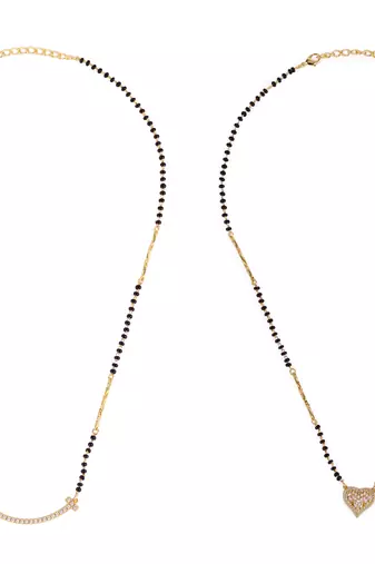 Heart shape gold plated combo set of 2 black beaded adjustable chain mangalsutra for women