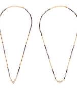 Leaf and heart shape gold plated combo set of 2 black beaded adjustable chain mangalsutra for women