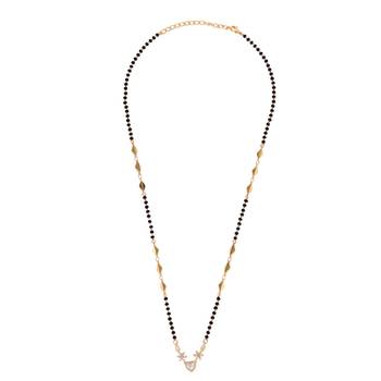 Leaf and heart shape gold plated combo set of 2 black beaded adjustable chain mangalsutra for women 2