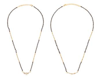 Twinkling unique gold plated combo set of 2 black beaded adjustable chain mangalsutra for women 1
