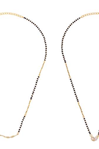 Cz studded oval shape gold plated combo set of 2 black beaded adjustable chain mangalsutra for women
