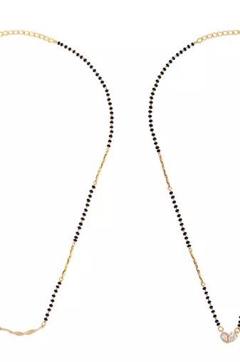 Cz studded oval shape gold plated combo set of 2 black beaded adjustable chain mangalsutra for women