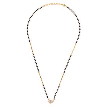 Cz studded oval shape gold plated combo set of 2 black beaded adjustable chain mangalsutra for women 3