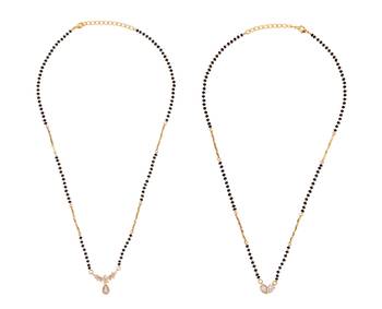 Oval & flower design gold plated combo set of 2 black beaded adjustable chain mangalsutra for women 1