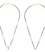 Oval & flower design gold plated combo set of 2 black beaded adjustable chain mangalsutra for women