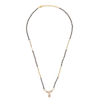 Oval & flower design gold plated combo set of 2 black beaded adjustable chain mangalsutra for women 3