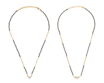 Splendid "v" shape gold plated combo set of 2 black beaded adjustable chain mangalsutra for women 1