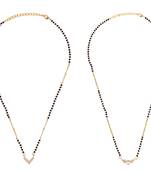 Splendid "v" shape gold plated combo set of 2 black beaded adjustable chain mangalsutra for women