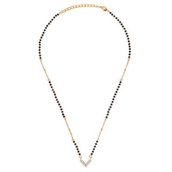 Splendid "v" shape gold plated combo set of 2 black beaded adjustable chain mangalsutra for women 2